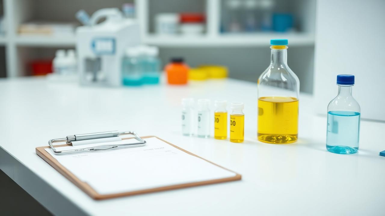 Laboratory bench with test vials used for THC screening